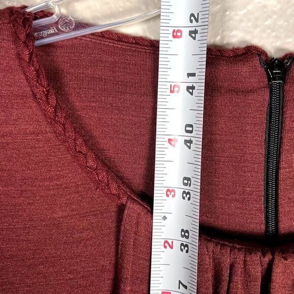 Nissa Sz 14 Burgundy & Black Colorblock Dress Long Sleeve Ruched Bust Round Neck - Picture 7 of 7